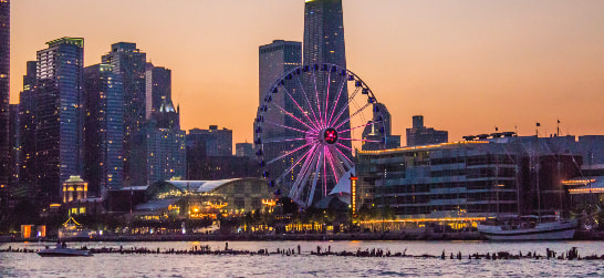 navy pier in the early evening sunset 